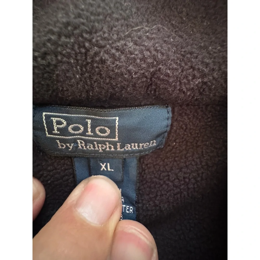 Polo Ralph Lauren Mens Fleece Vest Black Red Full Zip Pony Logo RN 113338